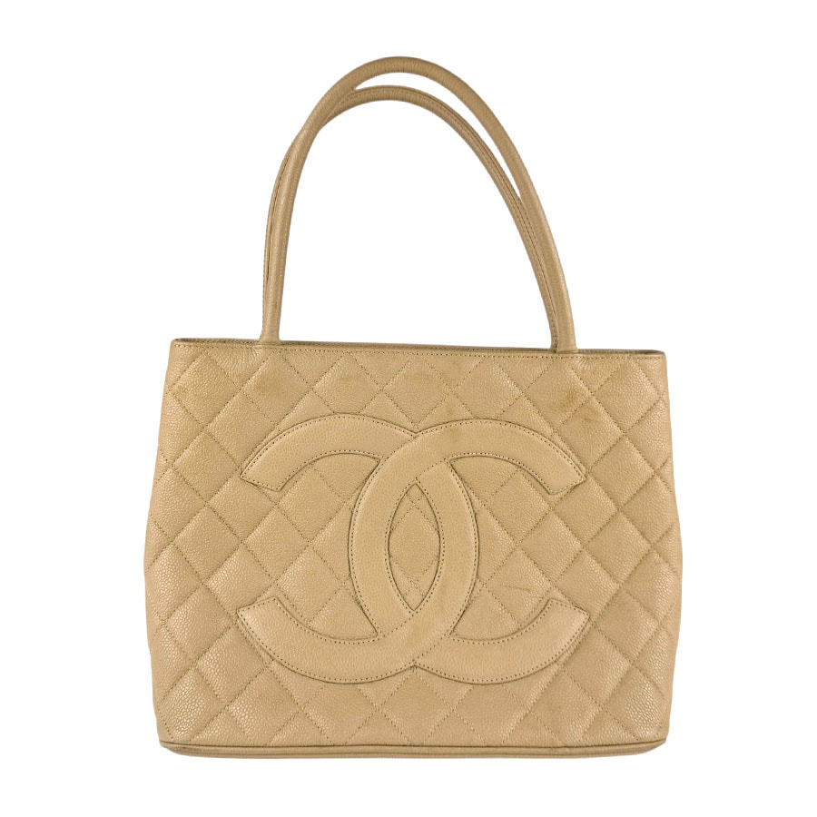 シャネル CHANEL ショルダーバッグ 復刻トート キャビアスキンレザー ベージュ ゴールド レディース【中古】 z7907