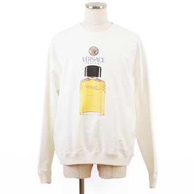【美品】 ヴェルサーチ /HOMME PROFUMI 香水 プリント メデューサ トレーナー イタリア製 スウェット メンズ ホワイト XL VERSACE