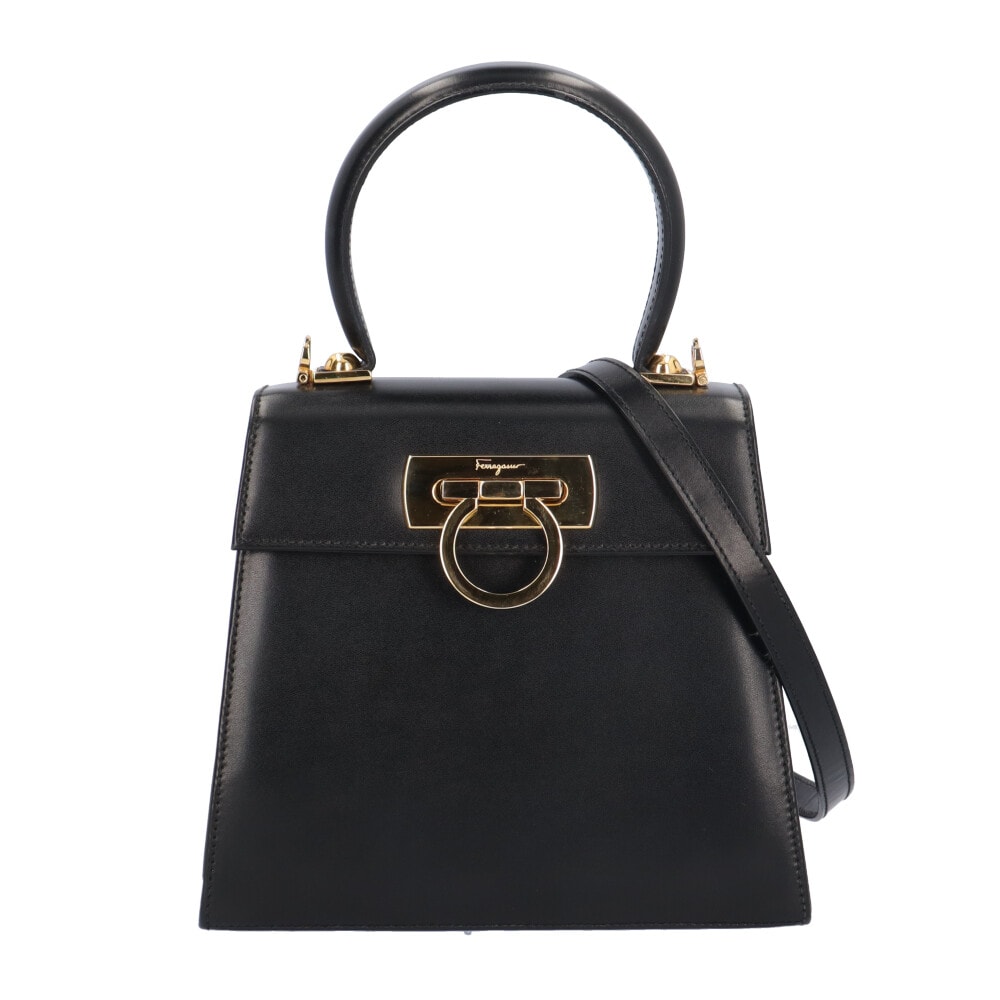 サルヴァトーレフェラガモ ガンチーニ ショルダーバッグ レザー 212193 ブラック レディース Salvatore Ferragamo  中古