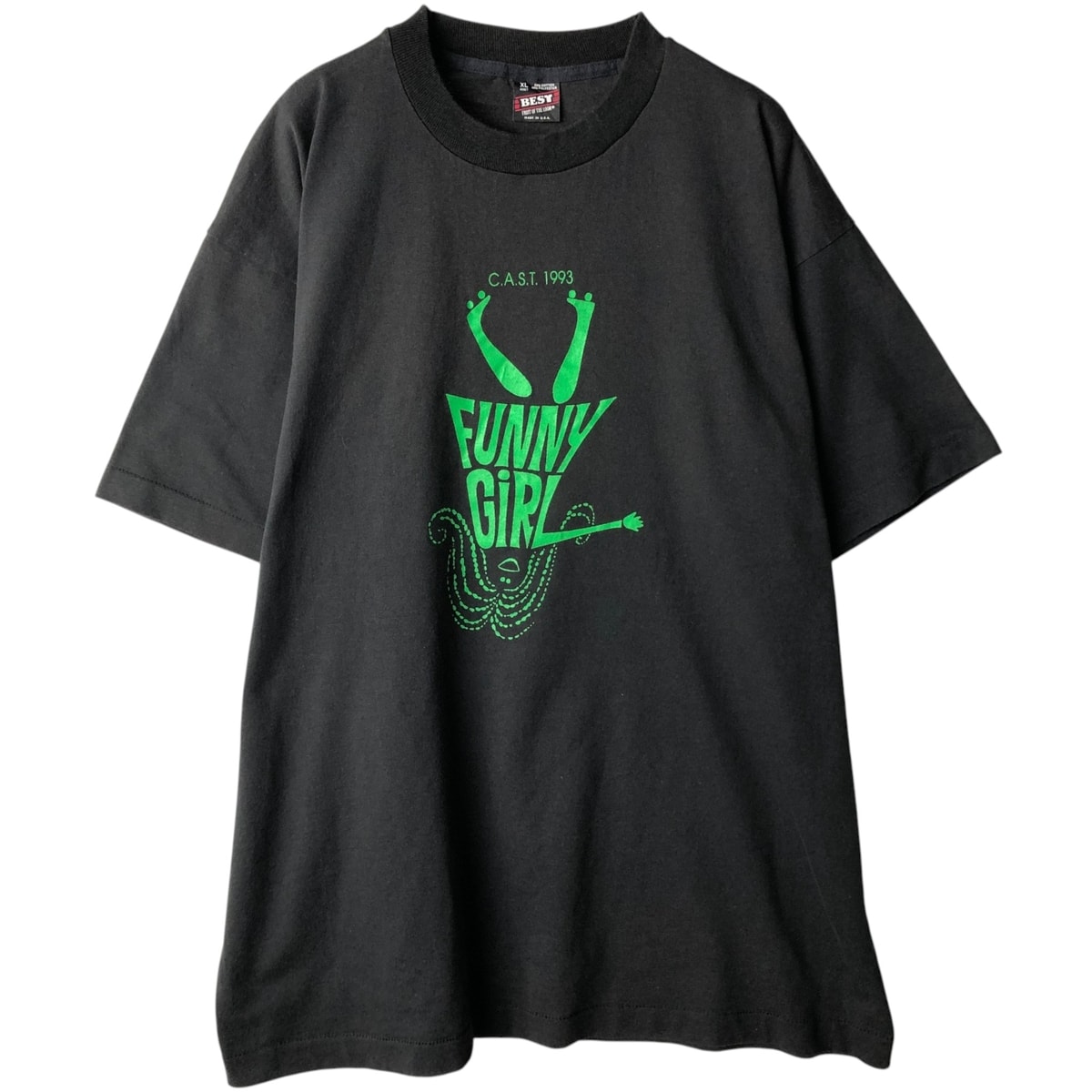 D (傷や汚れあり)】90S BEST USA製 ブーツ 刺繍 クルーネック Tシャツ