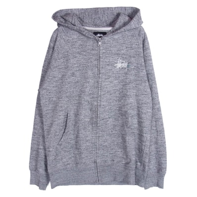 STUSSY ステューシー パーカー 両面 フロッキープリント ストックロゴ フーディー ジップアップ スウェット パーカー グレー系 S【中古】