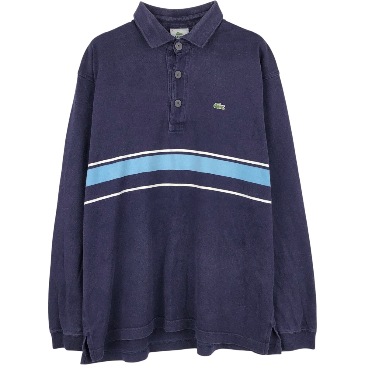 古着 ラコステ LACOSTE ボーダー柄 長袖 ポロシャツ メンズM相当/eaa667104