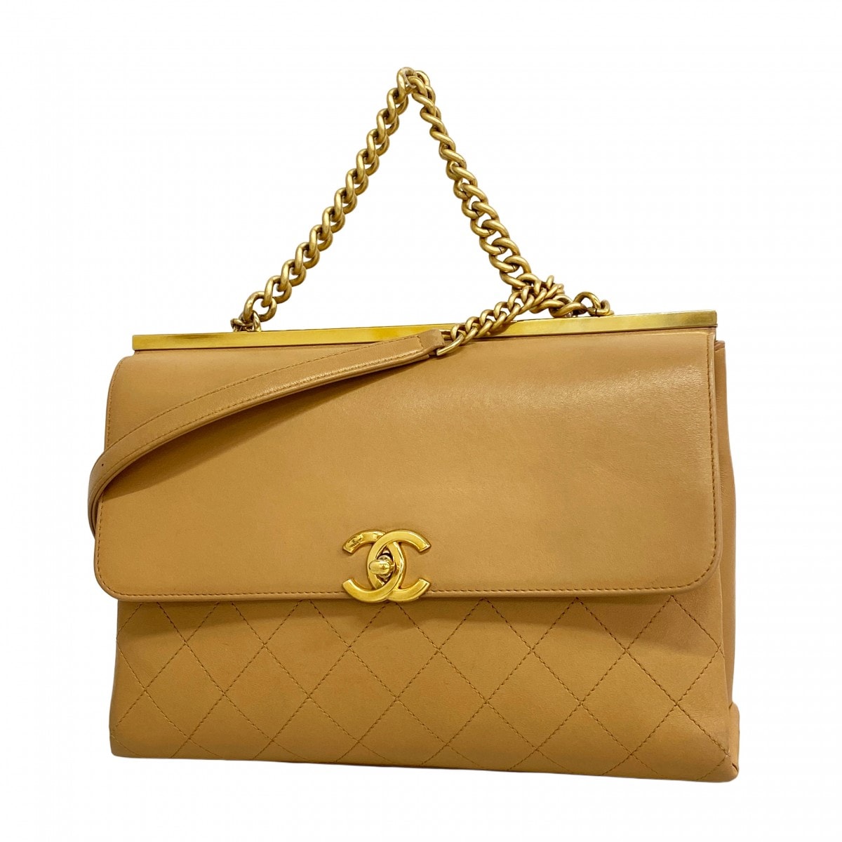 【6dd5433】シャネル ハンドバッグ マトラッセ チェーンショルダー ラムスキン ベージュ ゴールド金具 2wayバッグ【中古】レディース