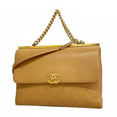 【6dd5433】シャネル ハンドバッグ マトラッセ チェーンショルダー ラムスキン ベージュ ゴールド金具 2wayバッグ【中古】レディース