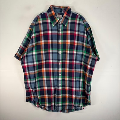 古着 ブルックスブラザーズ Brooks Brothers 半袖シャツ ボタンダウン L ネイビー系 チェック メンズ