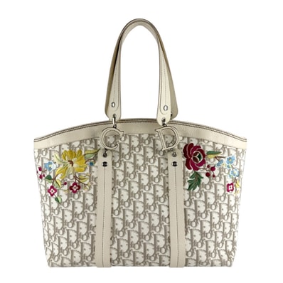 クリスチャンディオール Christian Dior ショルダーバッグ フラワー キャンバス/レザー ベージュ系 レディース【中古】 z9389