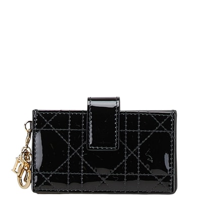ディオール レディディオール カナージュ カードケース ブラック エナメル レザー レディース Dior 【中古】