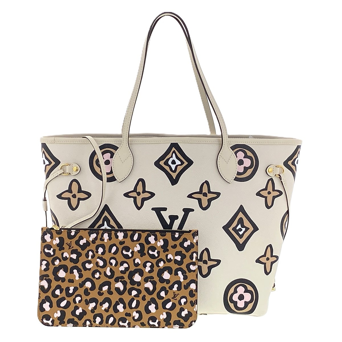 LOUIS VUITTON ルイ・ヴィトン ワイルドアットハート ネヴァーフルMM トートバッグ M45819 PVCコーティングキャンバス アイボリー ベージュ レオパード  レディース【中古】