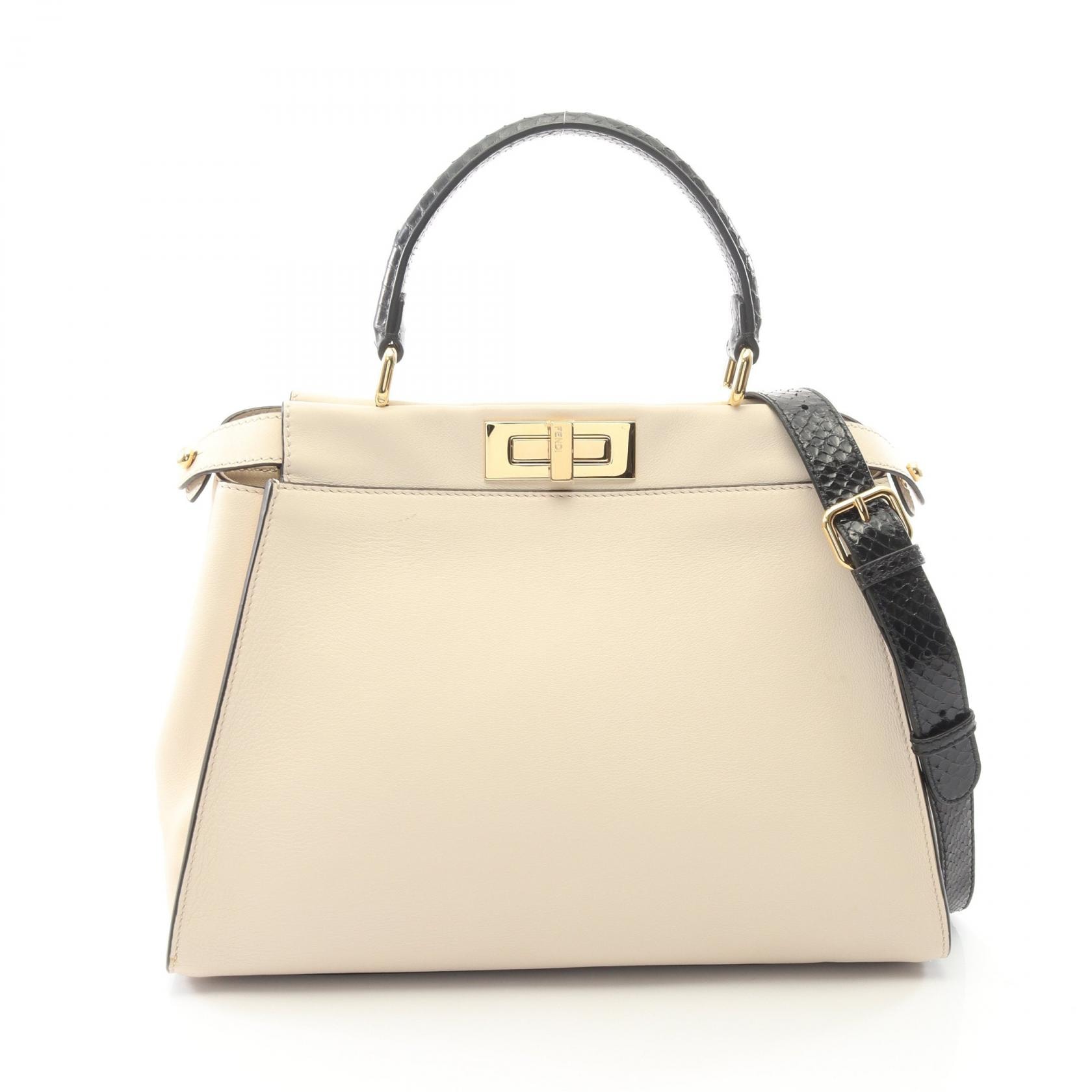 フェンディ FENDI ピーカブー レギュラー グズ モンスターアイ 2WAY ハンドバッグ バッグ レザー エキゾチックレザー レディース アイボリー系 / ブラック系 8BN290-A0VI 【中古】