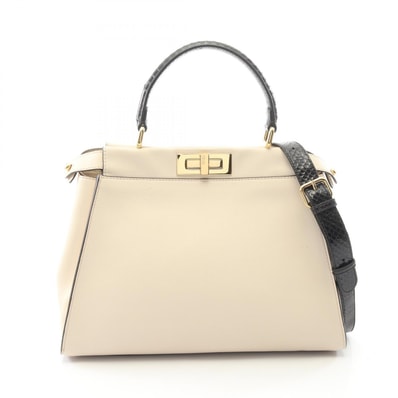 フェンディ FENDI ピーカブー レギュラー グズ モンスターアイ 2WAY ハンドバッグ バッグ レザー エキゾチックレザー レディース アイボリー系 / ブラック系 8BN290-A0VI 【中古】