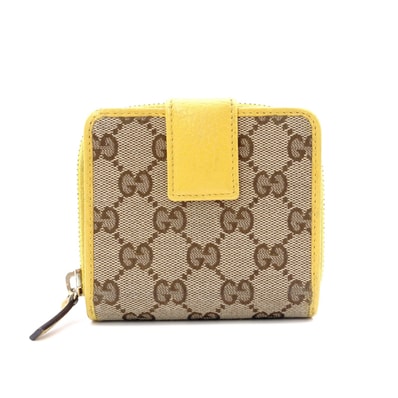 GUCCI グッチ 二つ折り財布 キャンバス レザー ベージュ イエロー