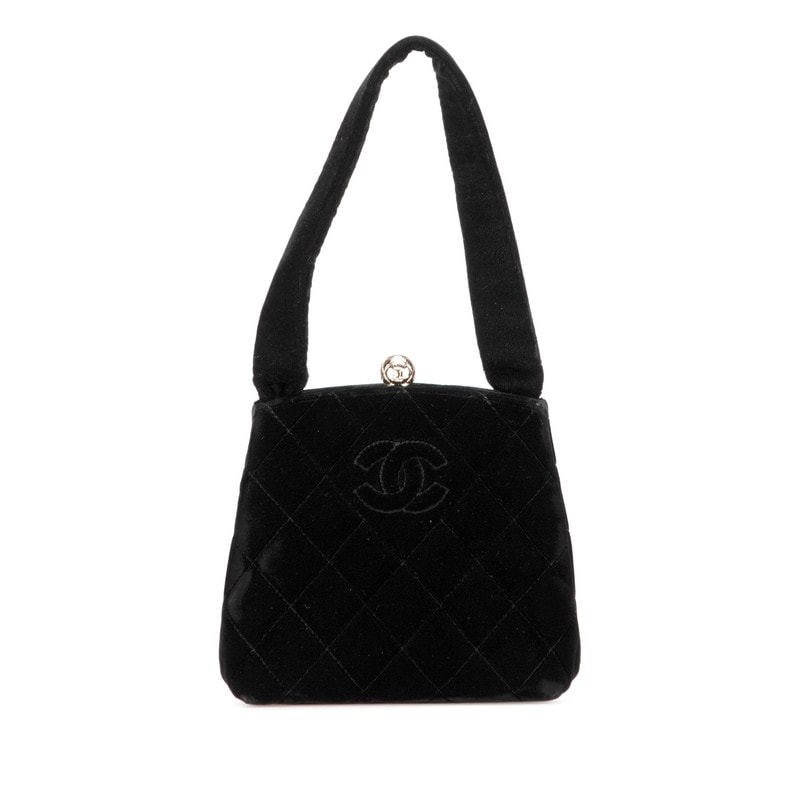 シャネル マトラッセ ココマーク ミニハンドバッグ ブラック ベロア レディース CHANEL 【中古】