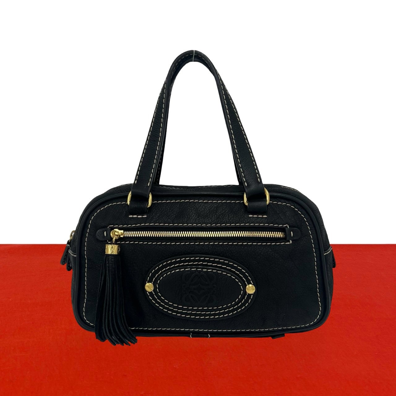 LOEWE ロエベ アナグラム フリンジ レザー ハンドバッグ ブラック
 33753