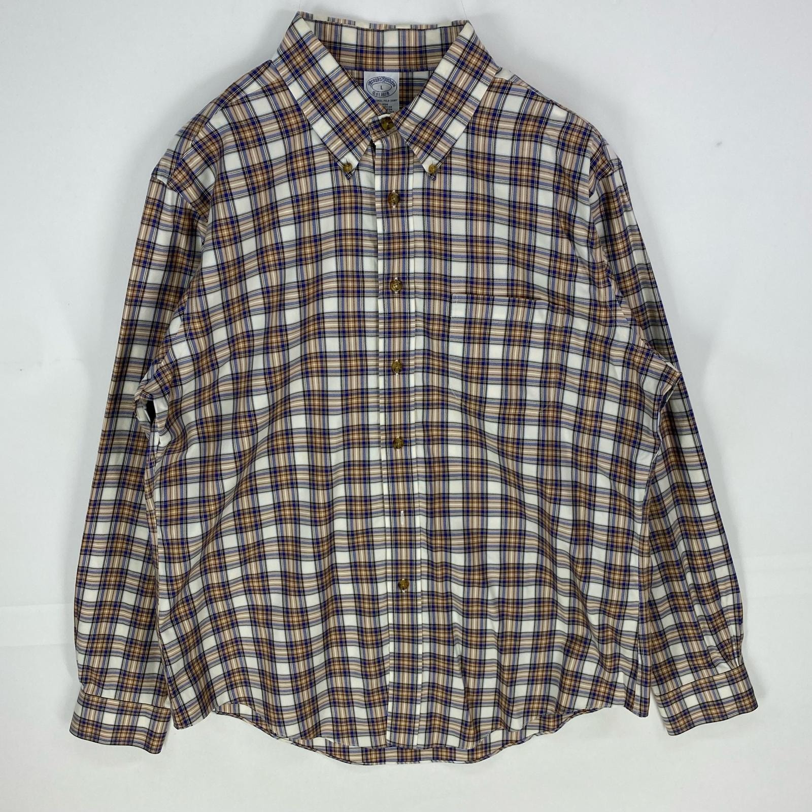 古着 ブルックスブラザーズ Brooks Brothers 長袖シャツ 胸ポケット 1818 ボタンダウン ロングスリーブ L ブラウン系 チェック メンズ
