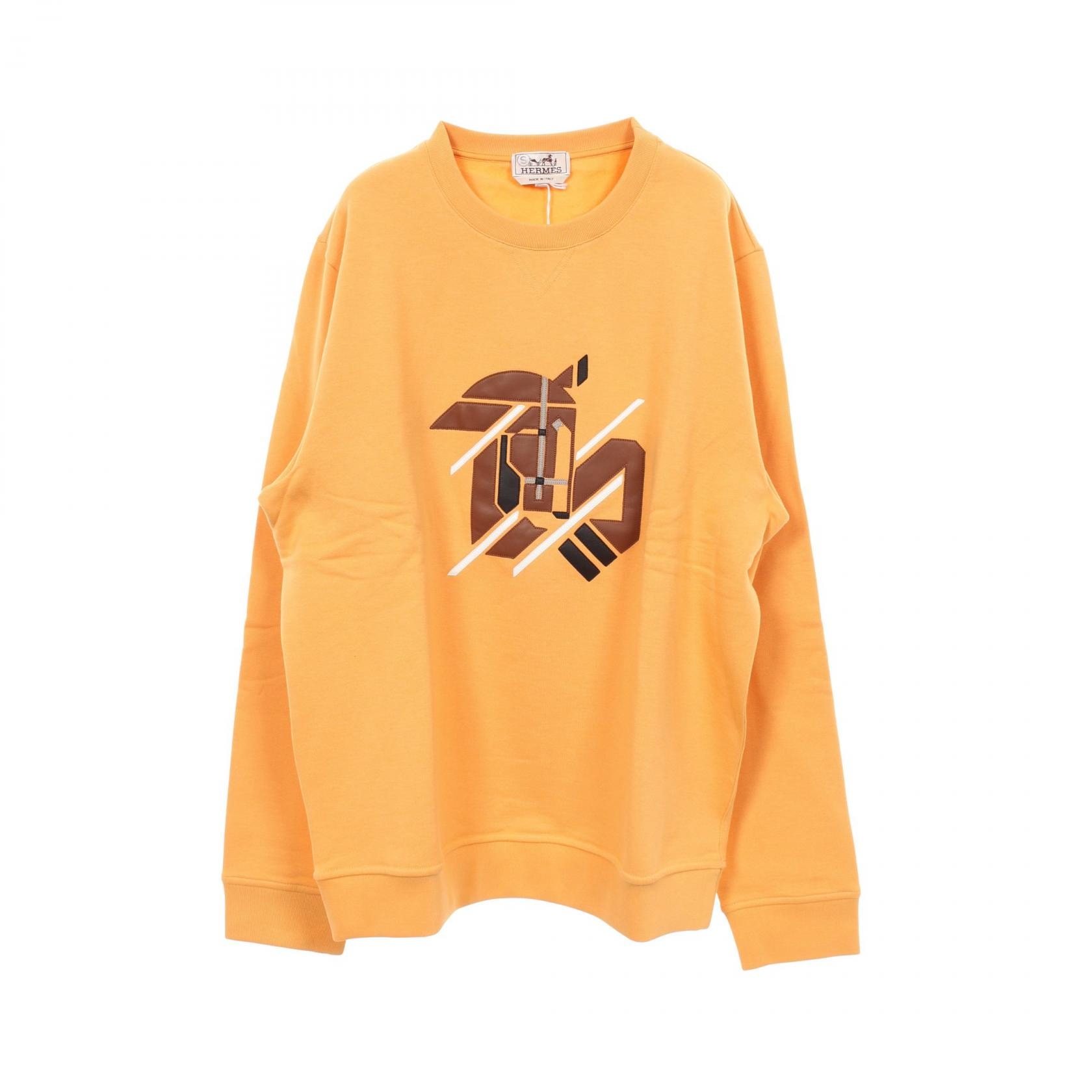 エルメス HERMES レザーパッチ 裏起毛 スウェット 衣料品 トップス コットン オレンジ メンズ オレンジ系 / ブラウン系 【中古】