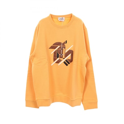 エルメス HERMES レザーパッチ 裏起毛 スウェット 衣料品 トップス コットン オレンジ メンズ オレンジ系 / ブラウン系 【中古】