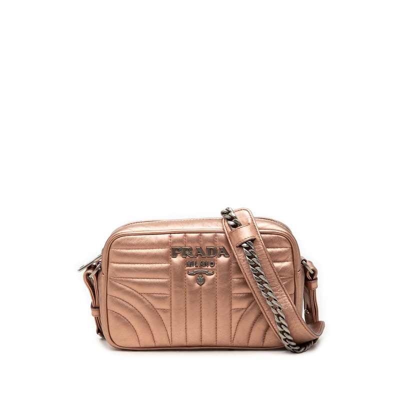プラダ ロゴ キルティング チェーン ショルダーバッグ ピンク レザー レディース PRADA 中古