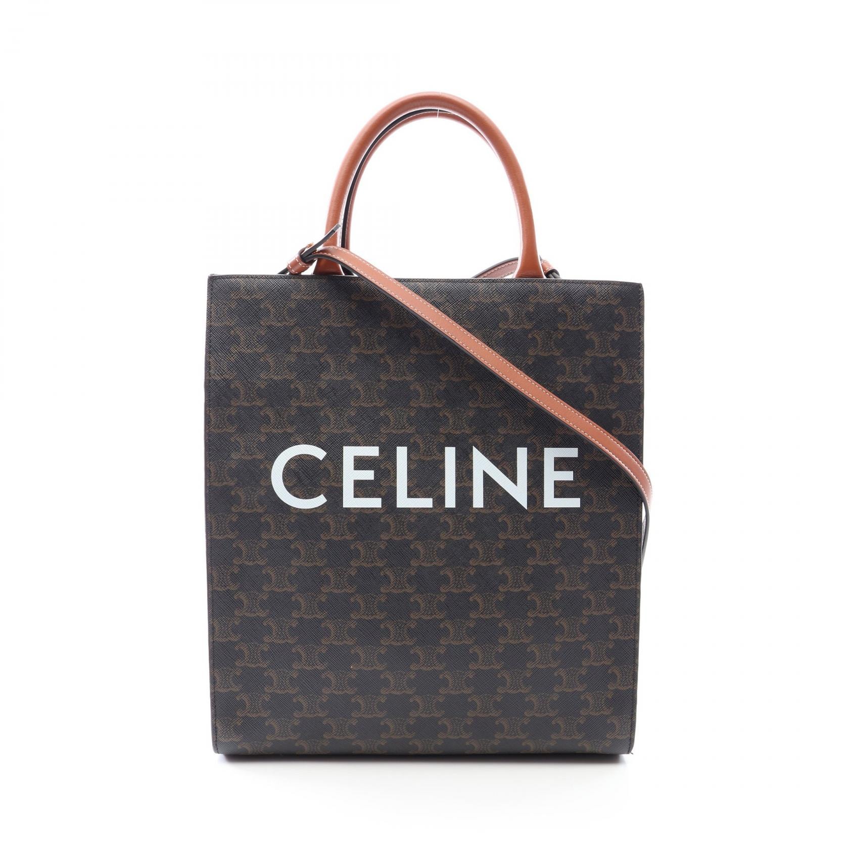 セリーヌ CELINE スモール バーティカル カバ トリオンフ 2WAY トートバッグ バッグ PVCコーティングキャンバス レザー レディース ブラック系 / ブラウン系 191542 【中古】