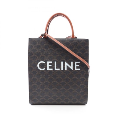 セリーヌ CELINE スモール バーティカル カバ トリオンフ 2WAY トートバッグ バッグ PVCコーティングキャンバス レザー レディース ブラック系 / ブラウン系 191542 【中古】