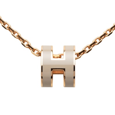 エルメス ミニポップアッシュH ネックレス ゴールド ベージュ メッキ レディース HERMES 【中古】