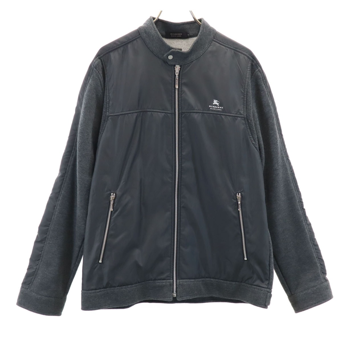 BURBERRY BLACK LABEL バーバリーブラックレーベル スウェット切替 シングルライダースジャケット 2 チャコールグレー 三陽商会 ブルゾン