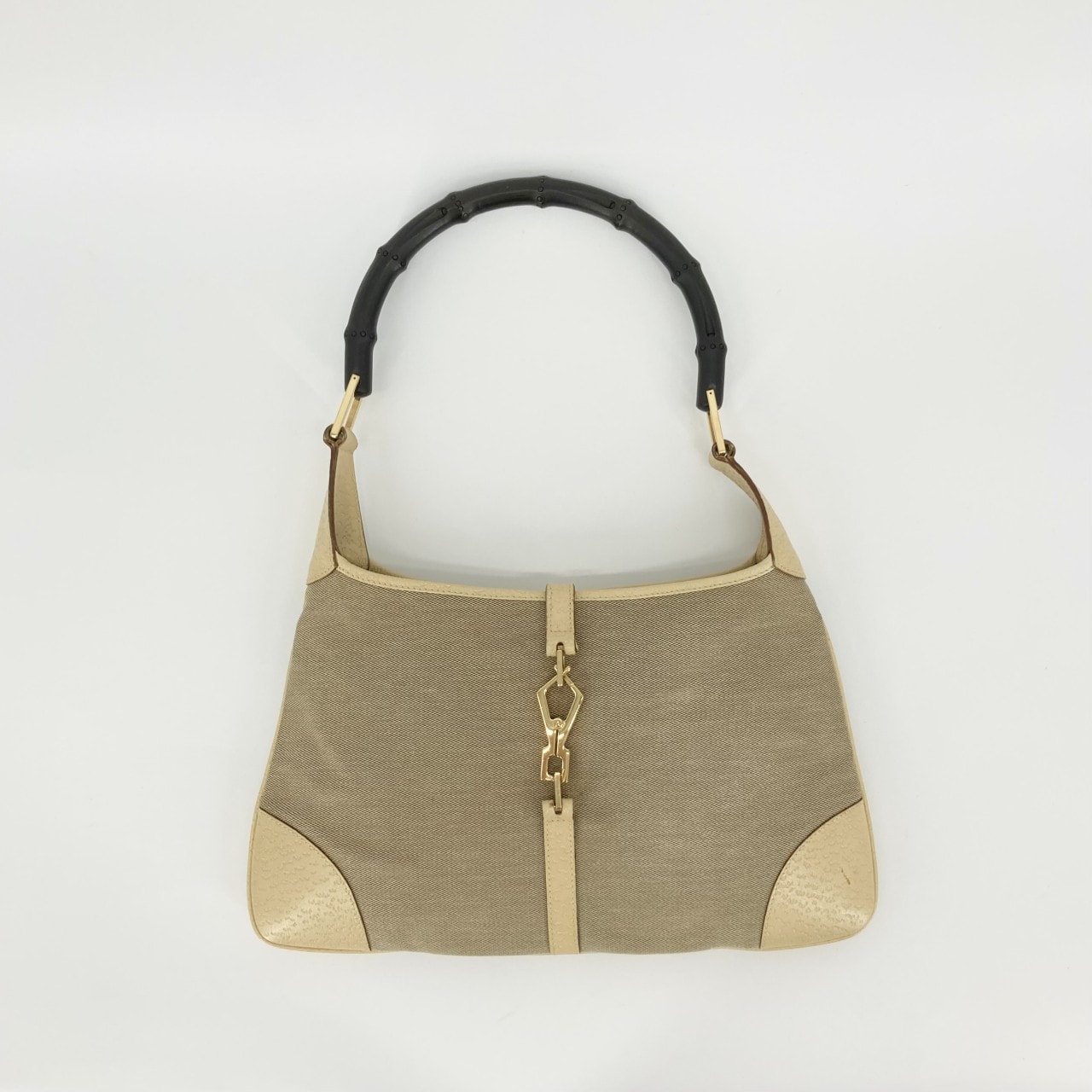 GUCCI(グッチ) バンブージャッキー レザー ショルダーバッグ ベージュ×ブラック×ホワイト