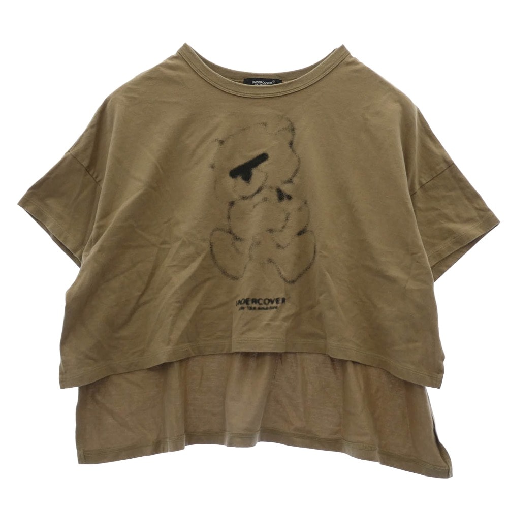 UNDERCOVER アンダーカバー Tシャツ UC1D8805-2 目隠しベア フロントショート丈  プリント コットン ワイド  Tシャツ カーキ系 2【中古】
