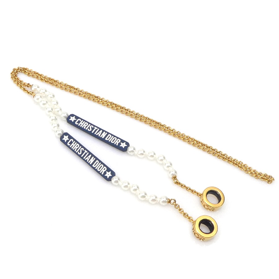 クリスチャンディオール Christian Dior Air Pods ホルダー ネックレス メタル/フェイクパール ゴールド/ホワイト/ネイビー レディース【中古】 e61288g