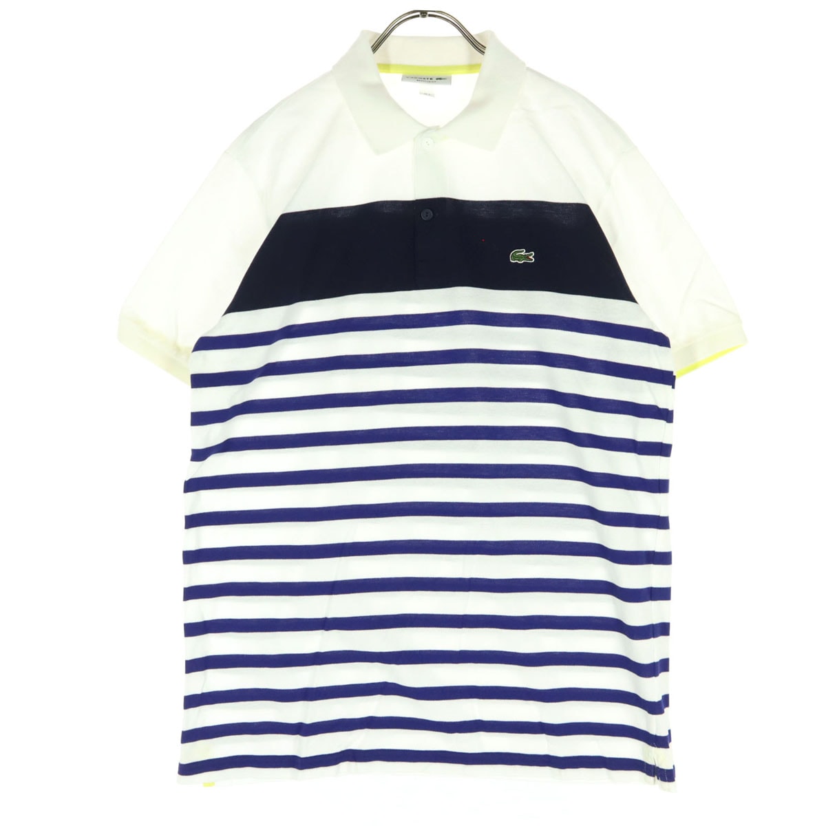美品 LACOSTE ラコステ 日本製 ボーダー柄 半袖 ポロシャツ M ホワイト