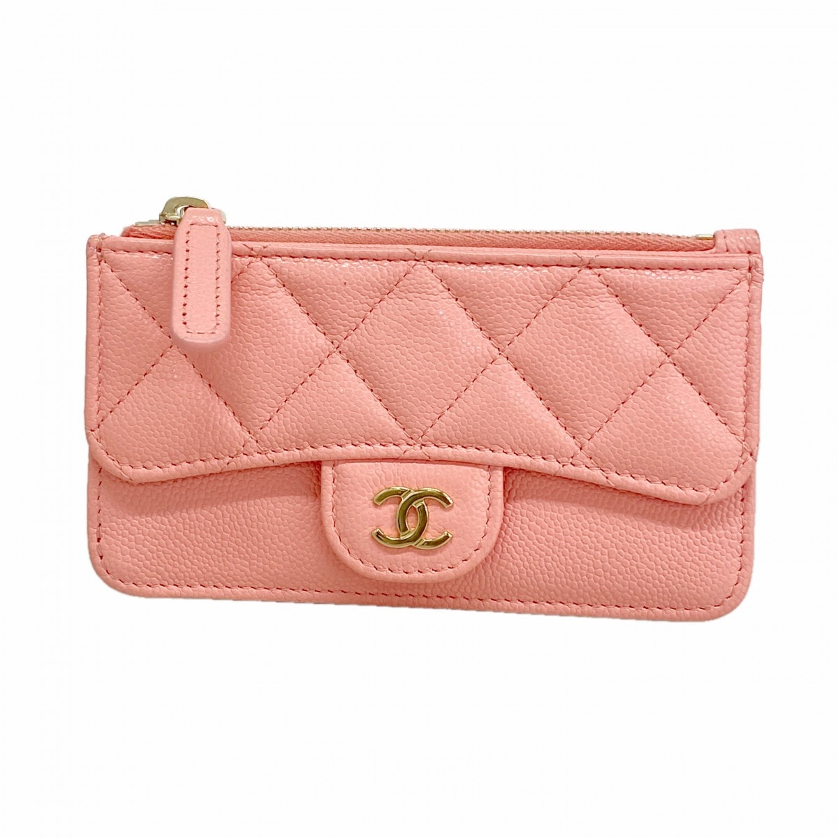 ★SALE【6fd4988-k】シャネル コインケース マトラッセ キャビアスキン サーモンピンク シャンパンゴールド金具【中古】レディース