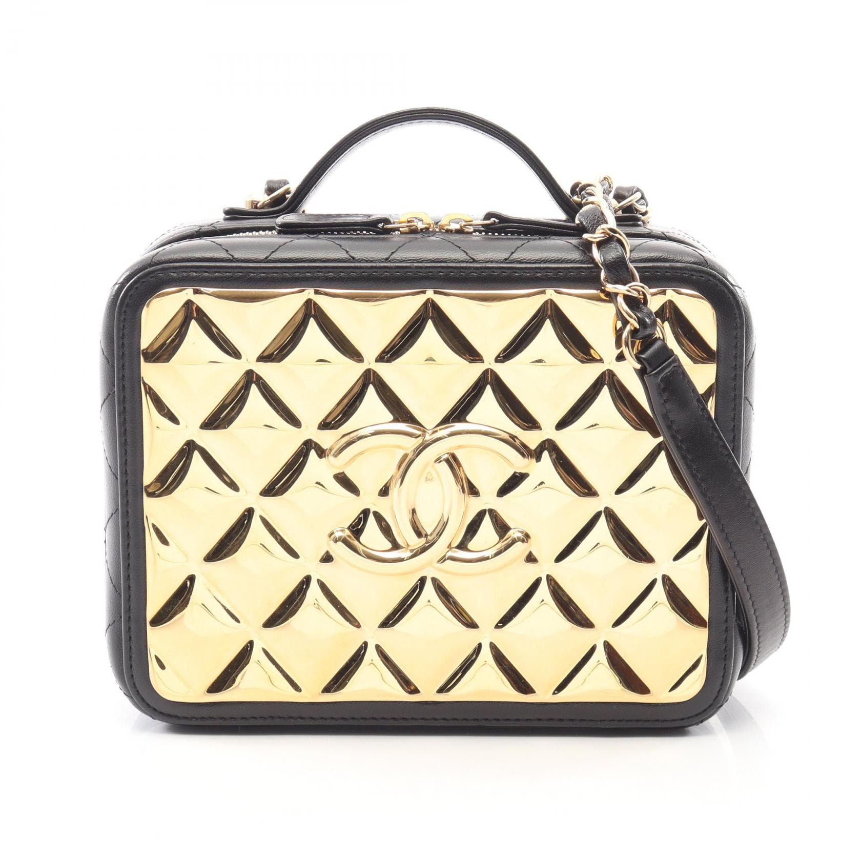 シャネル CHANEL マトラッセ バニティバッグ 2WAY ショルダーバッグ バッグ ラムスキン(羊革) レディース ブラック系 / ゴールド系 【中古】