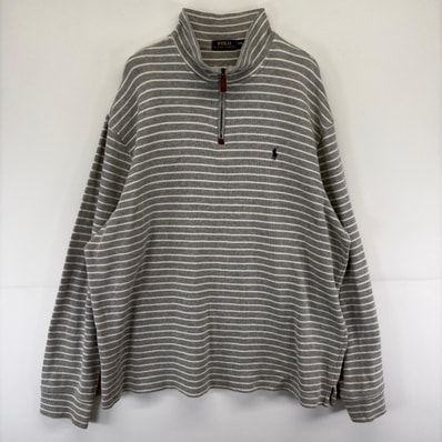 古着 ポロ・ラルフローレン POLO RALPH LAUREN スウェット ハーフジップ ワンポイント トレーナー ロゴ ボーダー 2XL グレー系 メンズ