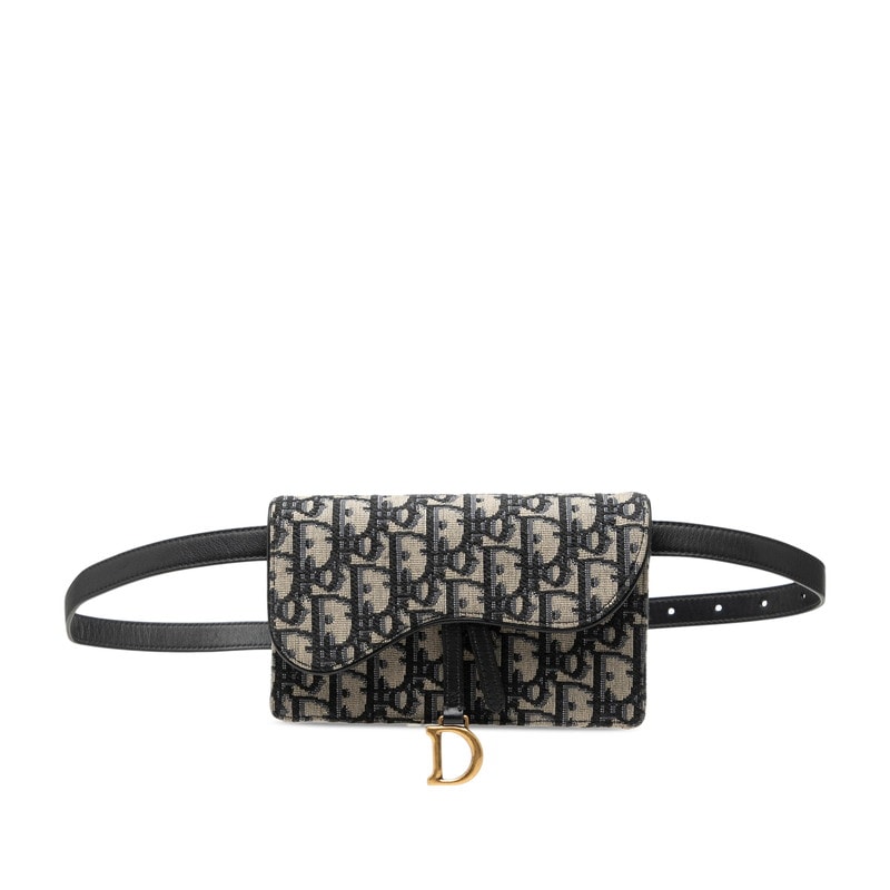 ディオール オブリーク ボディバッグ ウエストバッグ ベージュ ネイビー キャンバス レザー レディース Dior 【中古】