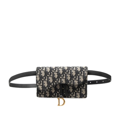 ディオール オブリーク ボディバッグ ウエストバッグ ベージュ ネイビー キャンバス レザー レディース Dior 【中古】