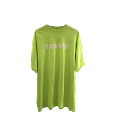 美品 BALENCIAGA バレンシアガ CAPS ボクシーフィット サイズS ライトグリーン ホワイト コットン 半袖Tシャツ 600608 【中古】