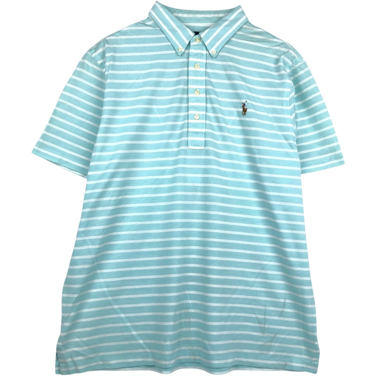古着 ラルフローレン Ralph Lauren KNIT OXFORD 半袖 ボーダー ボタンダウン ポロシャツ メンズXL相当/eaa643531