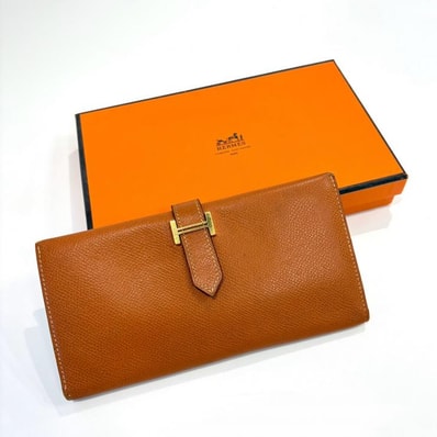 エルメス HERMES ベアン クラシック クシュベル キュイーブル □H刻印 ゴールド金具 長財布 オレンジ【鑑定済み】正規品