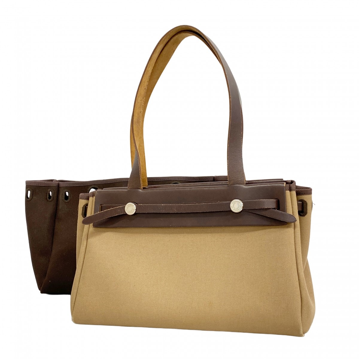 【6ce6229】エルメス トートバッグ エールバッグカバスPM トワルオフィシエ ブラウン シルバー金具 □I刻印【中古】レディース