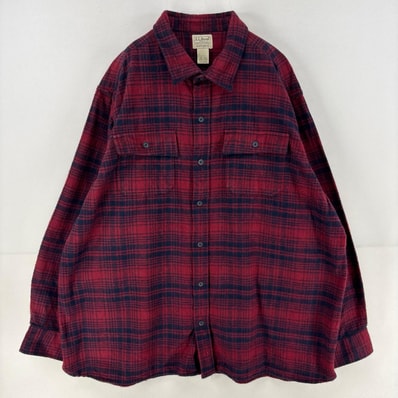 古着 エルエルビーン L.L.Bean 長袖シャツ 胸ポケット ヘビーネルシャツ 大きいサイズ 2XL レッド系 チェック メンズ