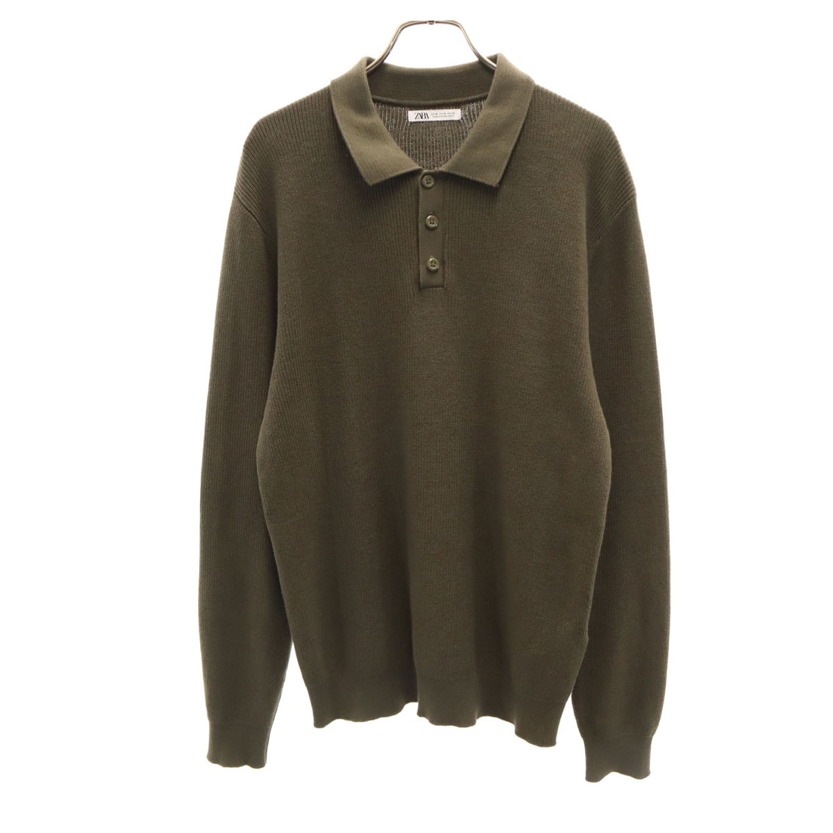 ZARA ザラ 長袖 ポロ ニット M モスグリーン系 セーター