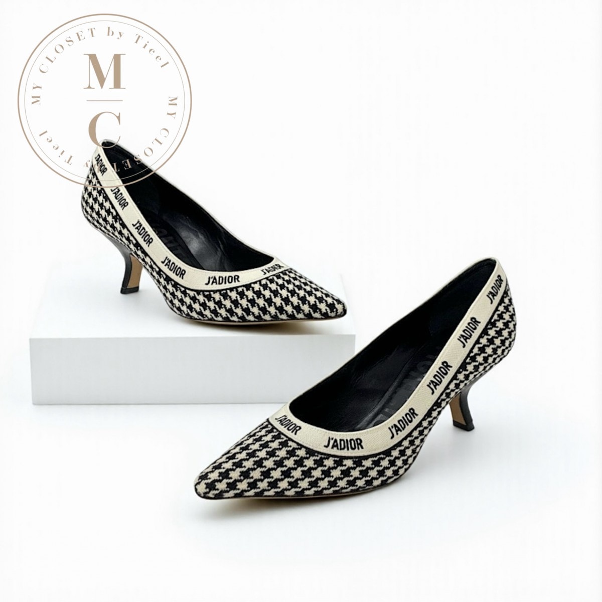 クリスチャンディオール CHRISTIAN DIOR J'ADIOR パンプス 靴 シューズ ファブリック ブラック ホワイト ロゴ 千鳥柄