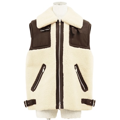 【美品】 エルメス 2023AW ムートン ボア ベスト メンズ アイボリー ブラウン 52 HERMES