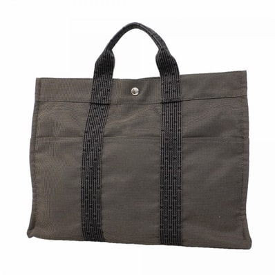 【6fd5005-k】エルメス トートバッグ エールラインMM キャンバス グレー シルバー金具【中古】メンズ レディース ユニセックス
