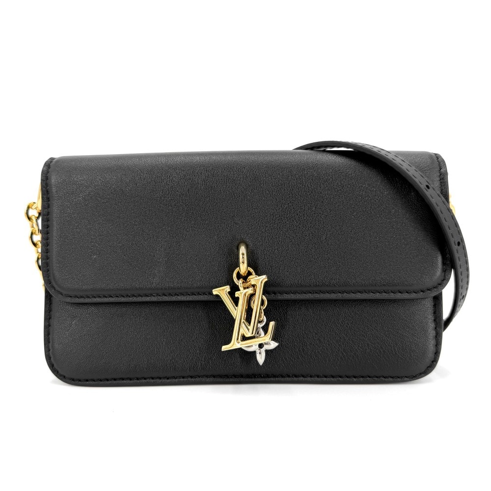 LOUIS VUITTON ルイヴィトン チェーンウォレット LVブルーム ウォレット オン チェーン 2WAY ショルダーバッグ 肩掛け 斜め掛け M14564 レザー ブラック 黒 ゴールド×シルバー金具 レディース【中古品】