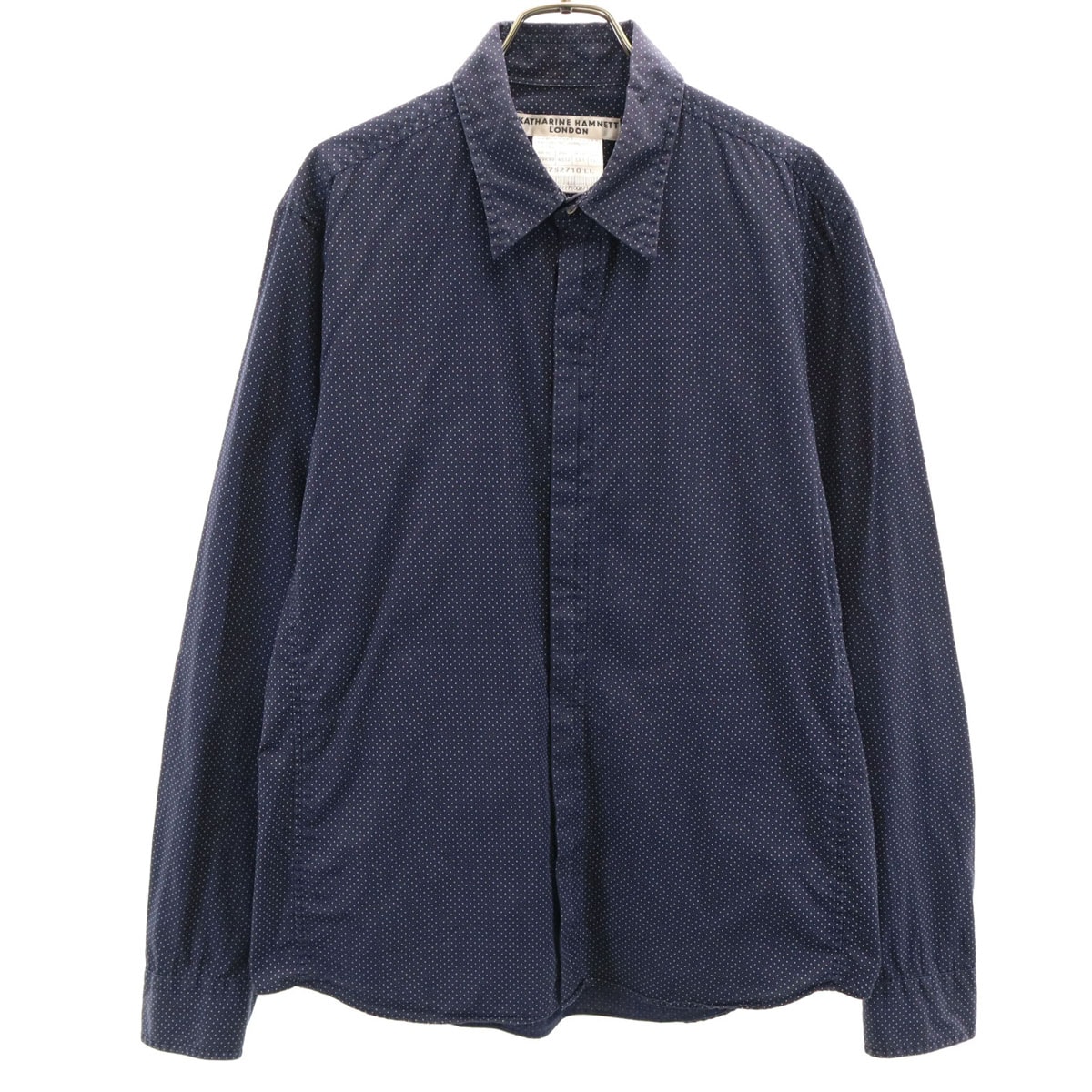 KATHARINE HAMNETT LONDON キャサリンハムネットロンドン ピンドット柄 長袖 コットンシャツ LL ネイビー