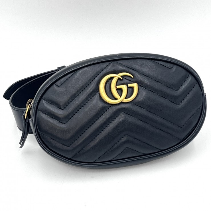 GUCCI(グッチ)GGマーモント キルティングレザー ベルトバッグ ブラック ゴールド金具 476434【中古】