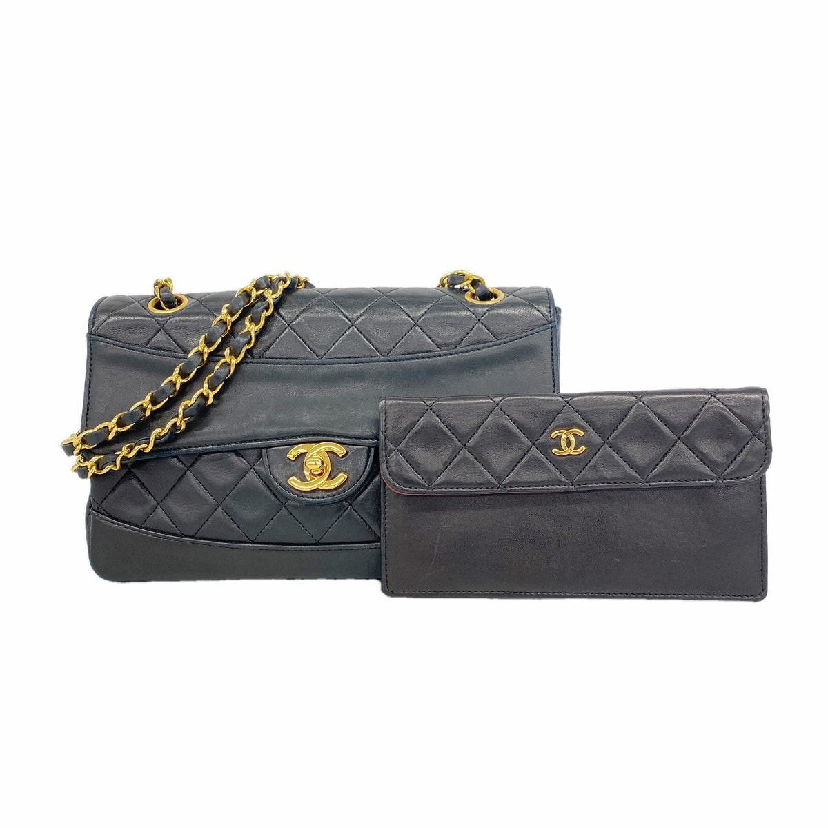 ★SALE【6hd3304】シャネル ショルダーバッグ マトラッセ Wチェーン ラムスキン ブラック ゴールド金具【中古】レディース