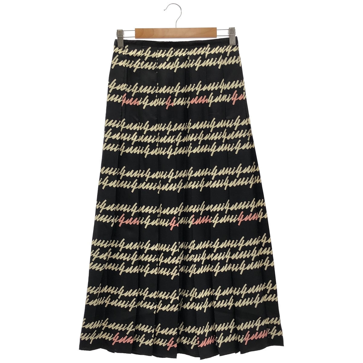 グッチ 751307 23AW ブラック シルク100 Script Print 総柄プリーツロングスカート 38