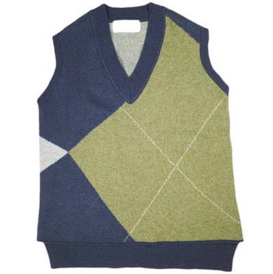 INSCRIRE アンスクリア 19AW Argyle vest アーガイルベスト I19AW-K24 Free NAVY ジレ Vネック ニット オーバーサイズ トップス g25875