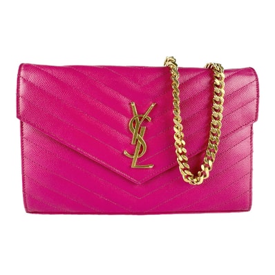 サンローラン SAINT LAURENT チェーンウォレット レザー マゼンタ ゴールド レディース【中古】 z9285